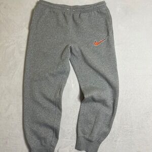 Nike Solo Swoosh Men's Fleece Joggers Size Large Grey Orange Swoosh Athleisure
